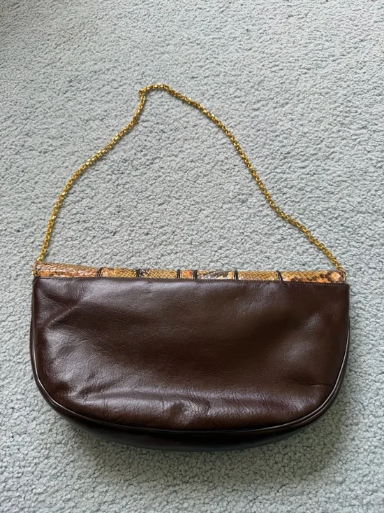 Caprise Snake-Print Scalloped Shoulder Bag in Brown and Tan - Picture 2 of 6